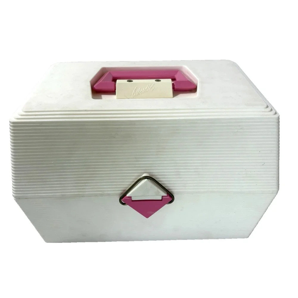 Caboodles Make Up Nail Polish Organizer Off White Pink Vtg 80s Model 2700 Retro